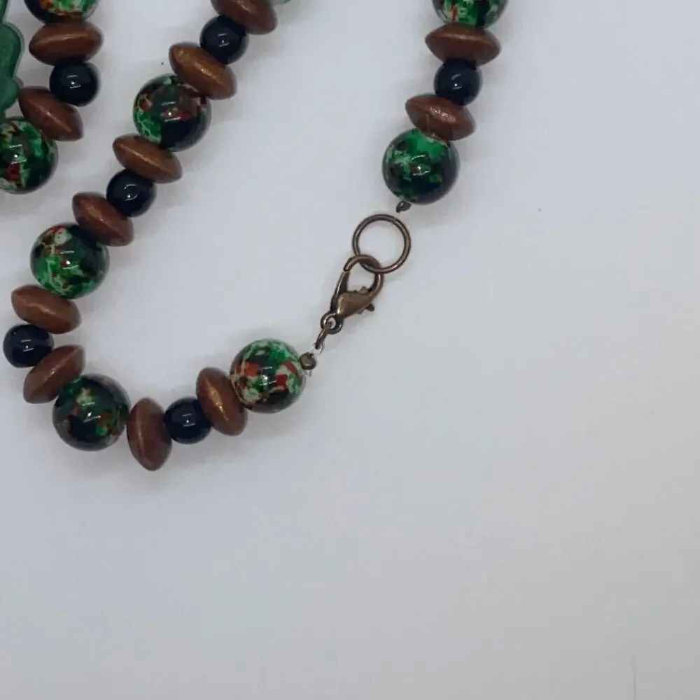 Handmade Bead Black Brown Green Elephant Necklace